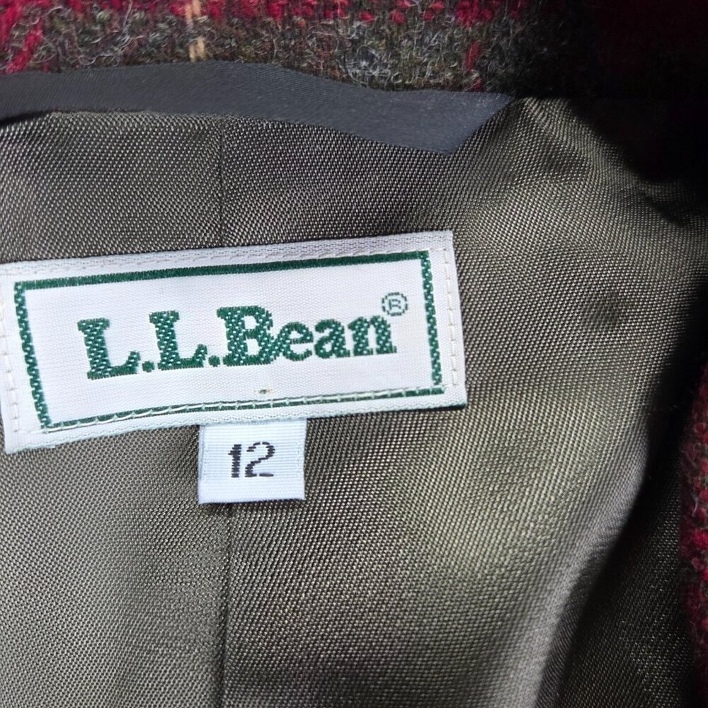 L.L. BEAN Vintage Red Plaid Leather Button Wool Blazer Womens 12 Classic Holiday - Picture 5 of 12